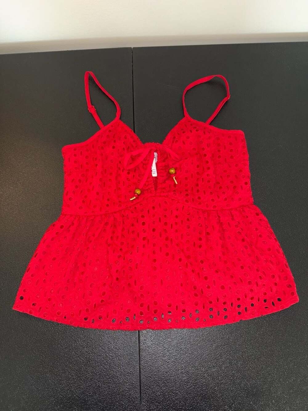 100% Cotton Japna Eyelet Peplum Top Size M Red Cami